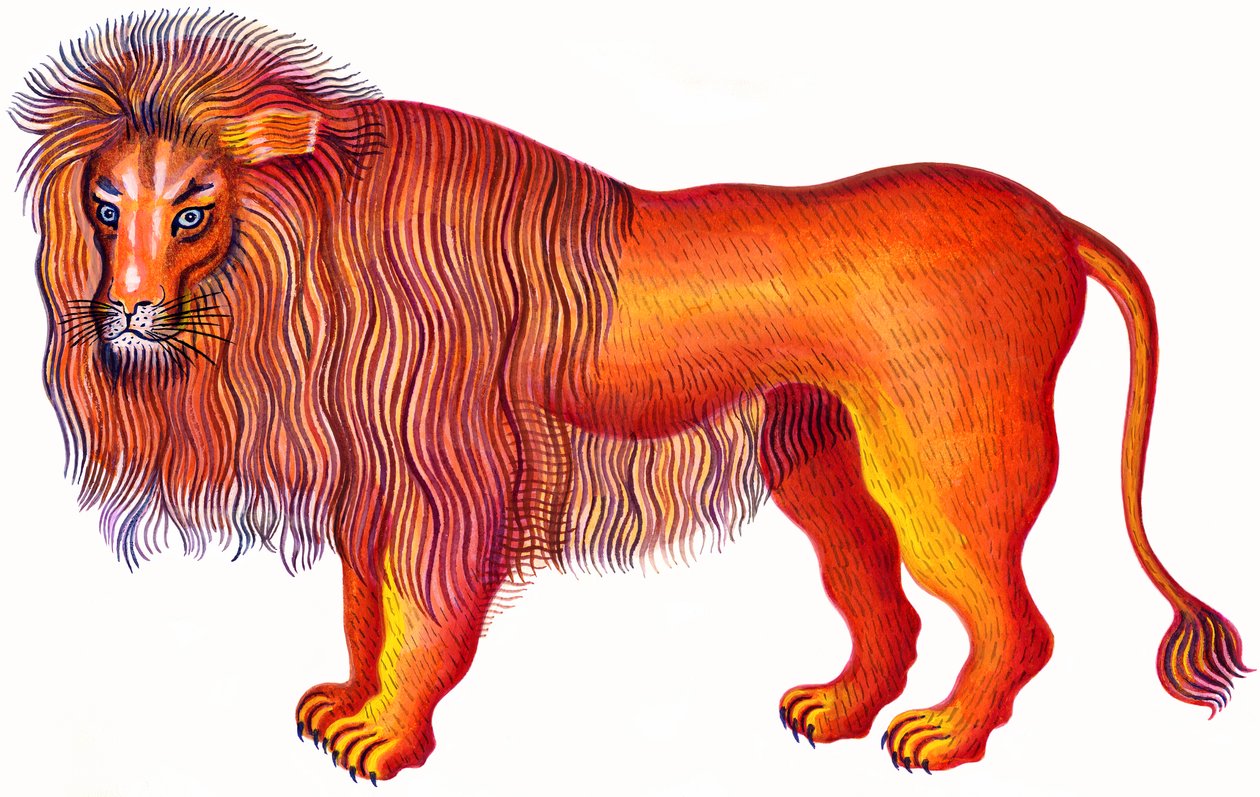 Løven Leo, 1996, (blæk og gouache) af Jane Tattersfield