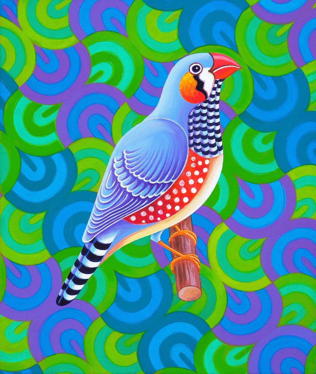 Zebrafinke, 2023 (olie på lærred) af Jane Tattersfield