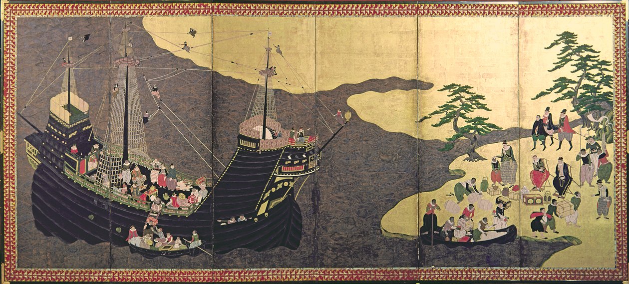 Portugisernes ankomst til Japan i 1640 af Japanese School