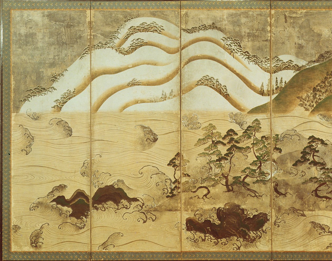 Moonlight Winter Landscape, del af en foldeskærm med seks paneler (farve på papir) (se 216548) af Japanese School