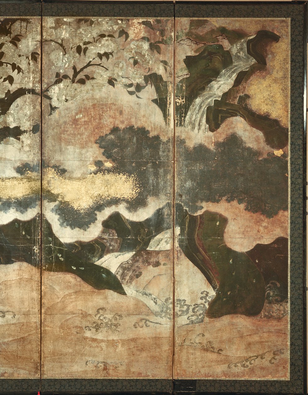 Sunny Landscape (pen og blæk, farve, guldpapir på panel) (se 216576, 216577) af Japanese School