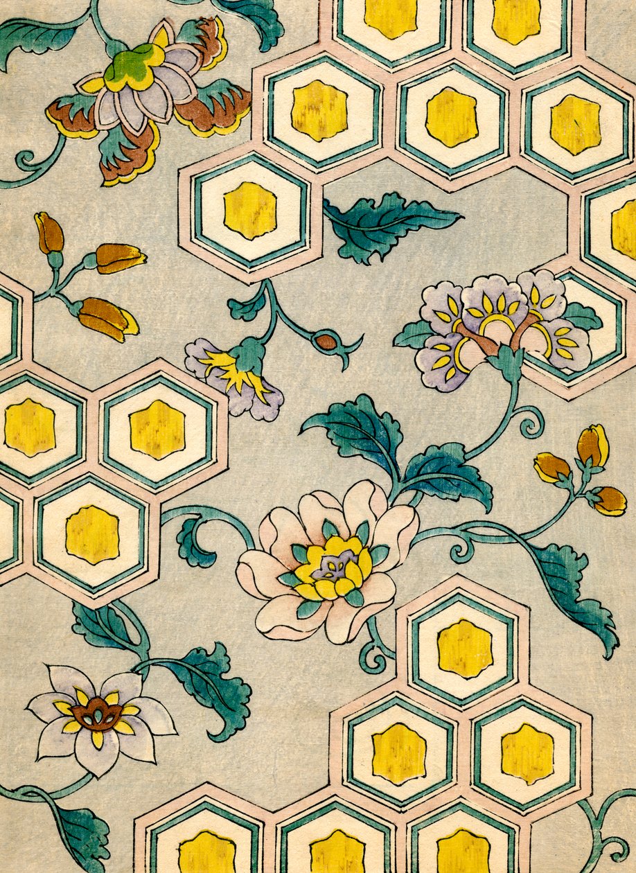 Blomster på en honeycomb baggrund af Japanese School