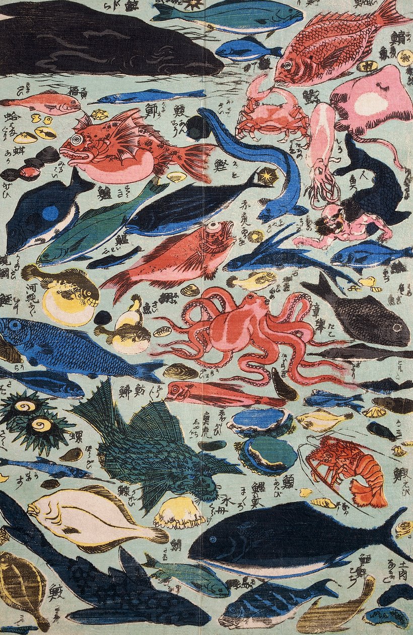 Friske fisk, bløddyr og krebsdyr af Japanese School