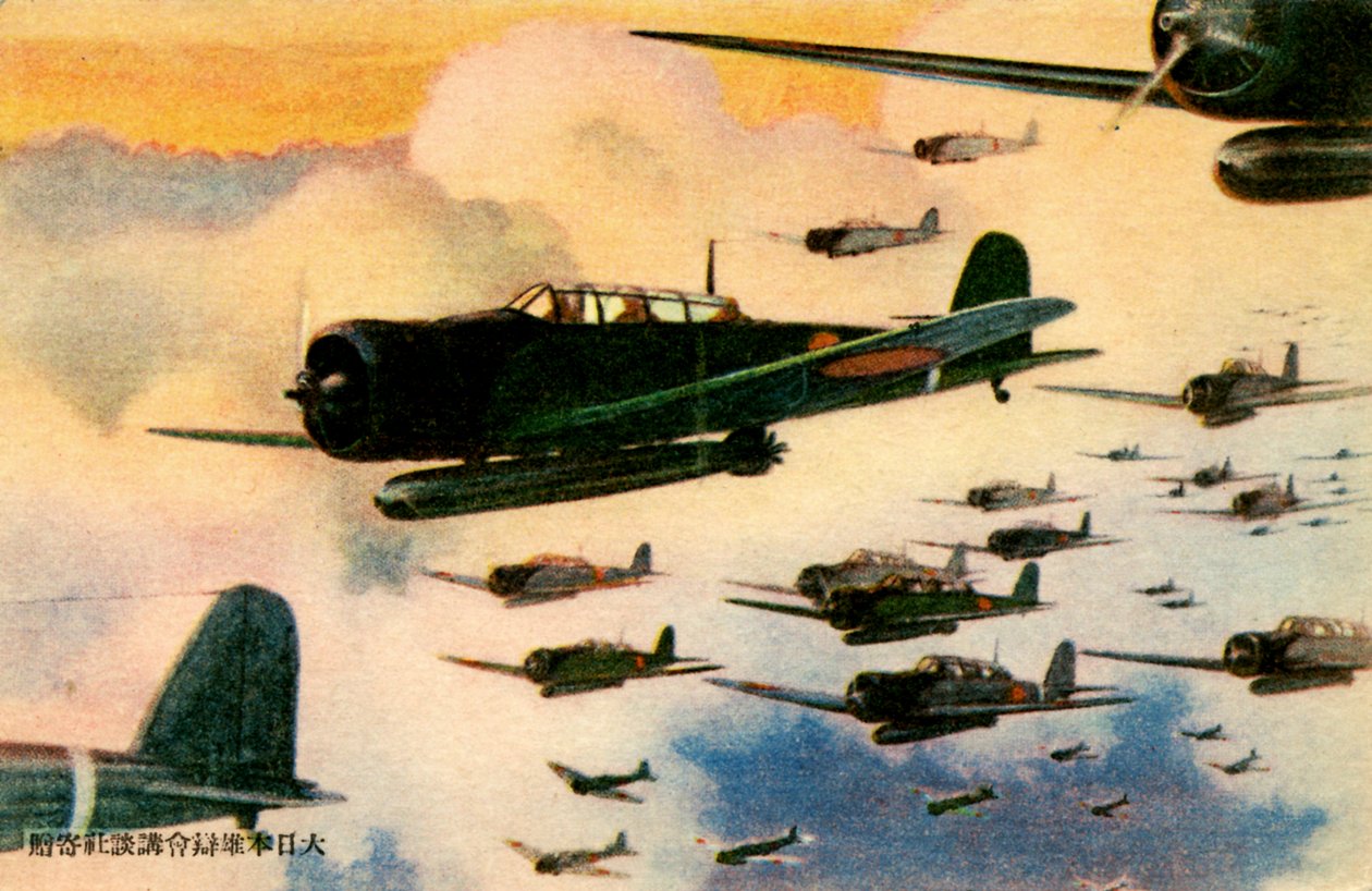 Japanske jagerfly med missiler (print) af Japanese School