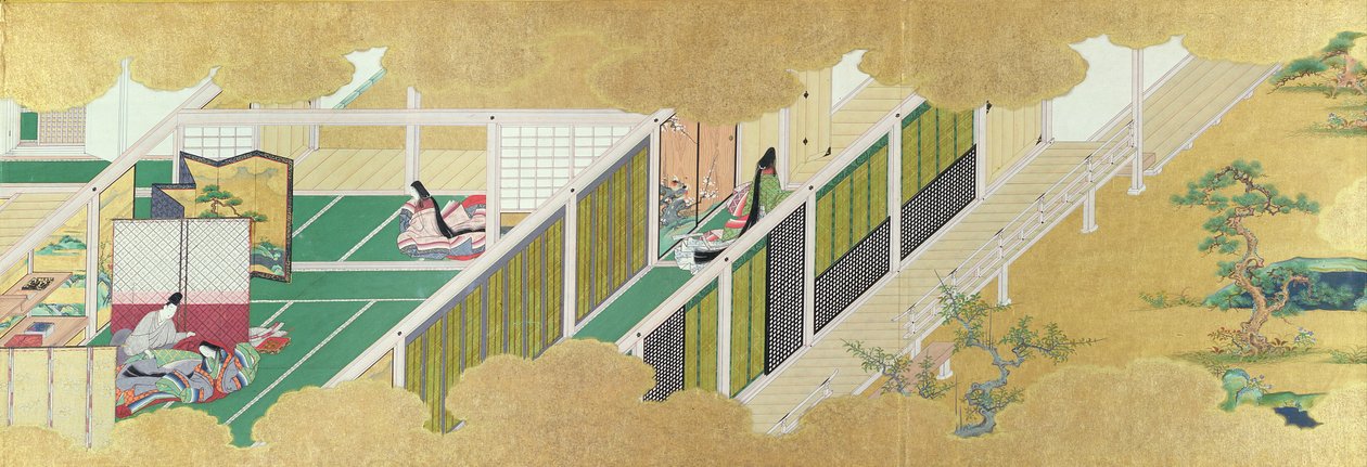 Japansk interiør (scroll maleri) af Japanese School