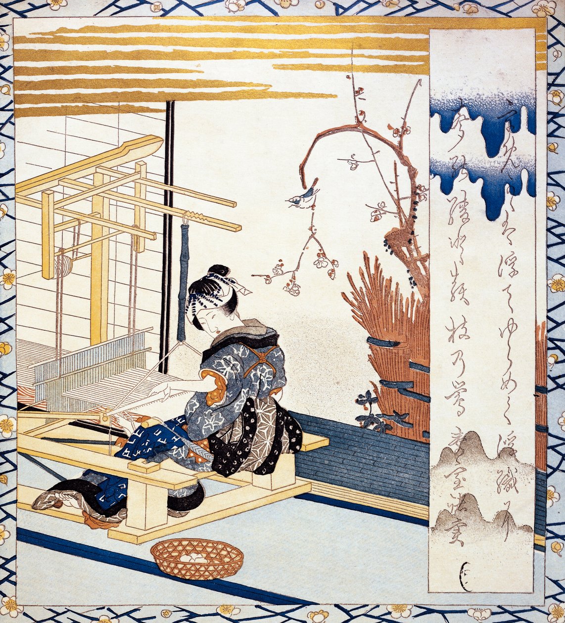 Silkevævning, illustration fra japanske kvinder af Japanese School
