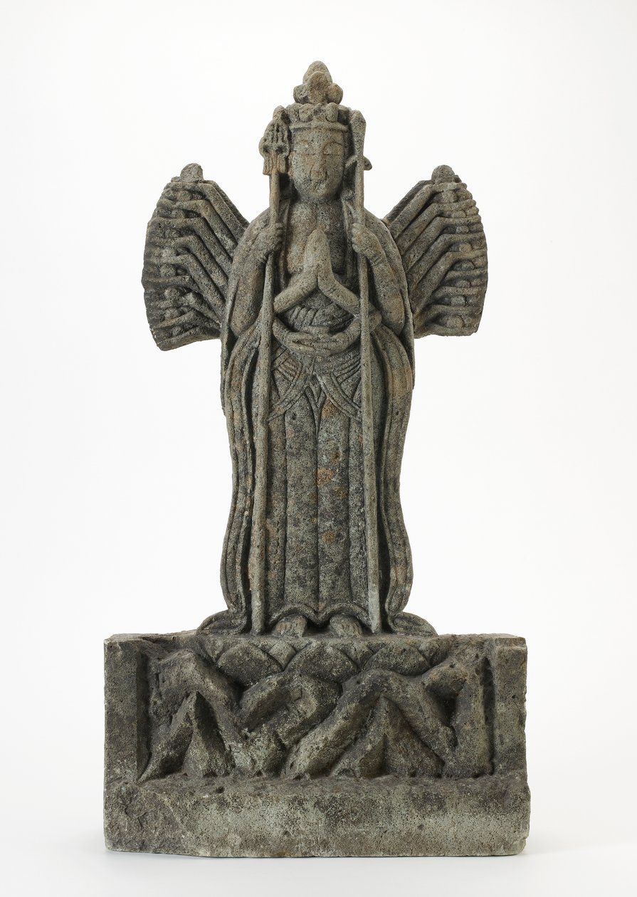 Statuette (grov grå sten) af Japanese School