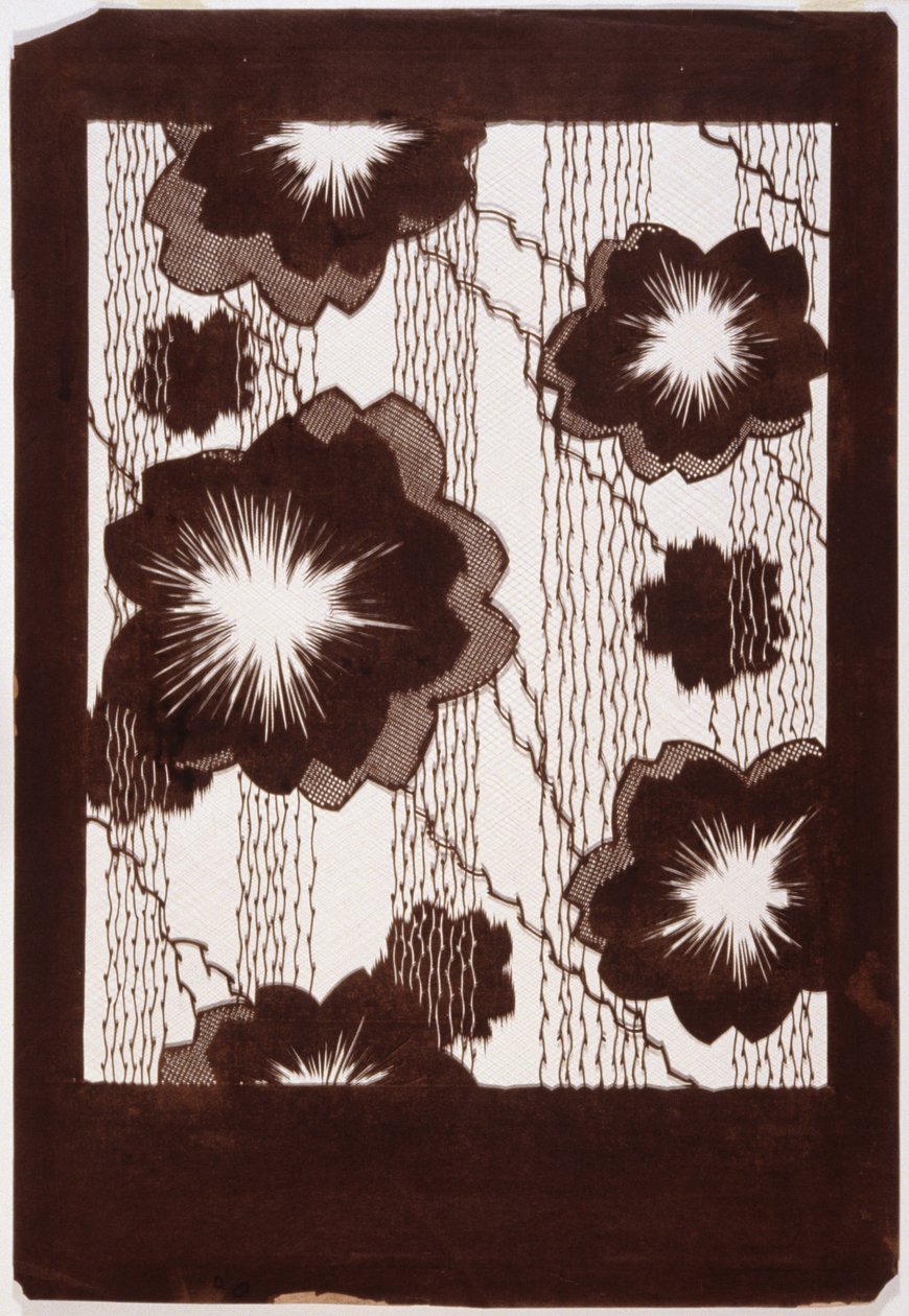 Stencil: Hibiscus blomster og pilegrene (papir) af Japanese School