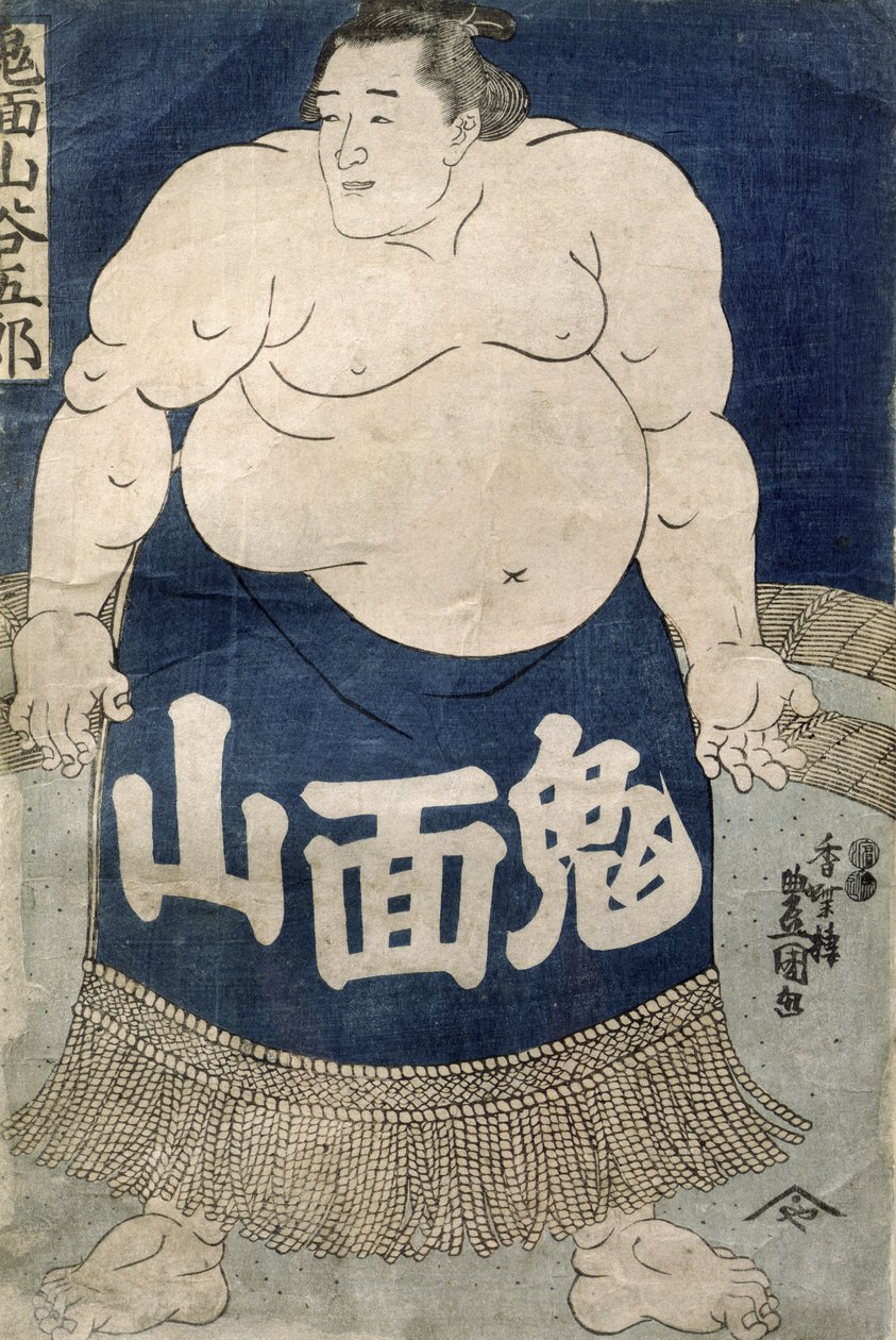 Sumo Wrestler (farvet træsnit) af Japanese School