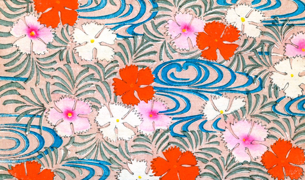 Woodblock Print of Carnation Flowers af Japanese School