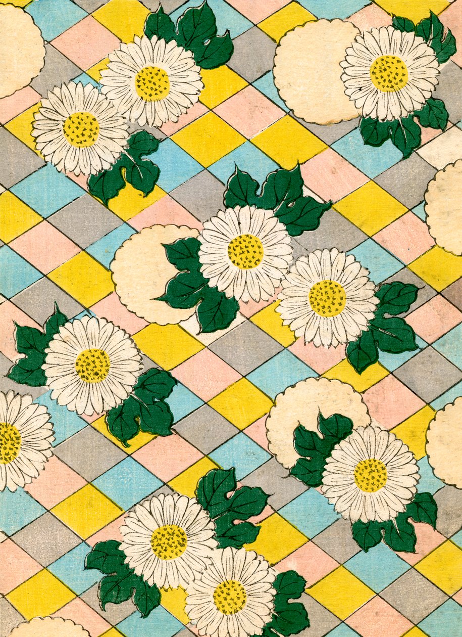 farve træblok print af krysantemum blomster af Japanese School