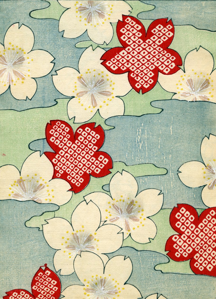 farve træblok print af Dogwood Blossoms af Japanese School