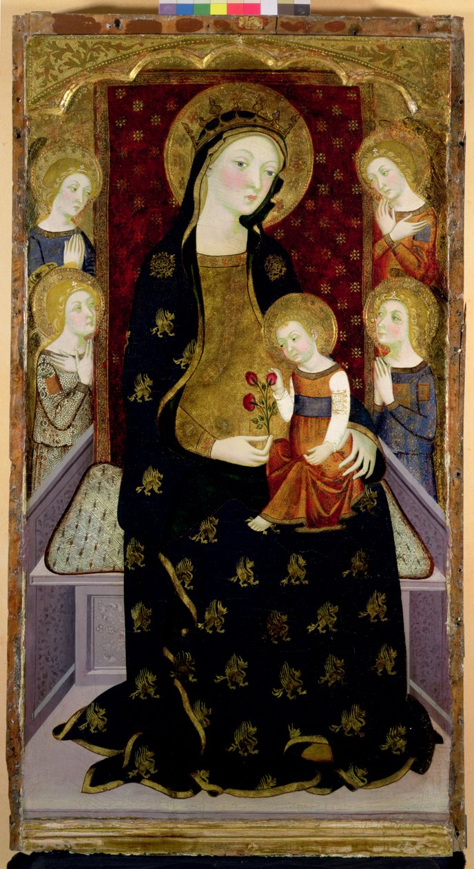 Madonna og barn med engle, 1360 (tempera og bladguld på panel) af Jaume Serra