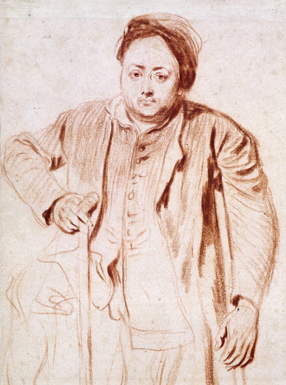2266 Antonie de la Rogue, Man on Crutches, ca. 1714 (kridt på papir) af Jean Antoine Watteau