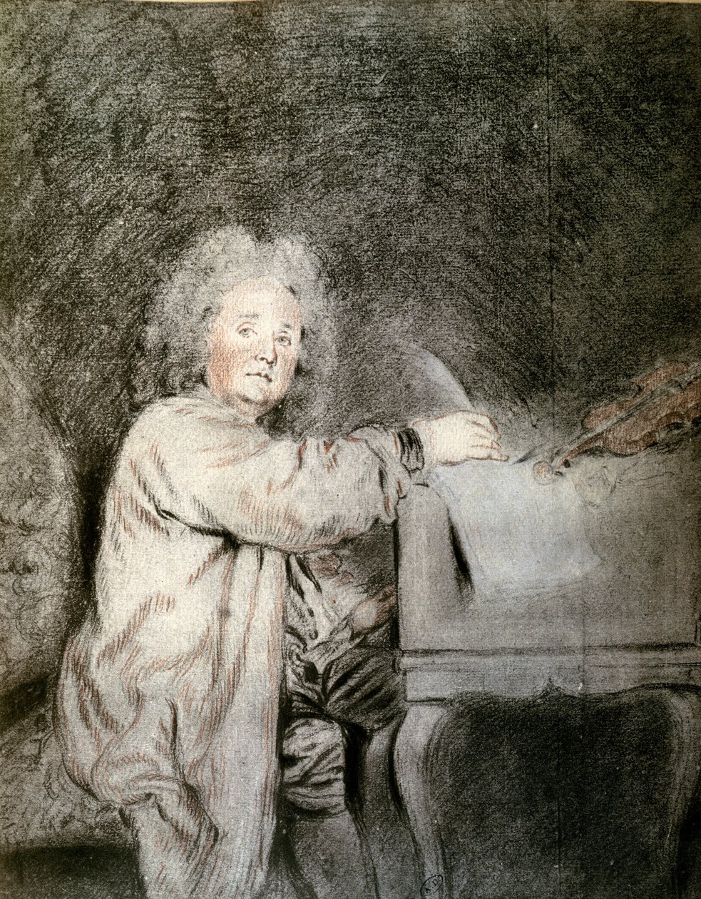 Jean-Ferry Rebel (1666-1747), ca.1715 (kridt og farvekridt på papir) af Jean Antoine Watteau