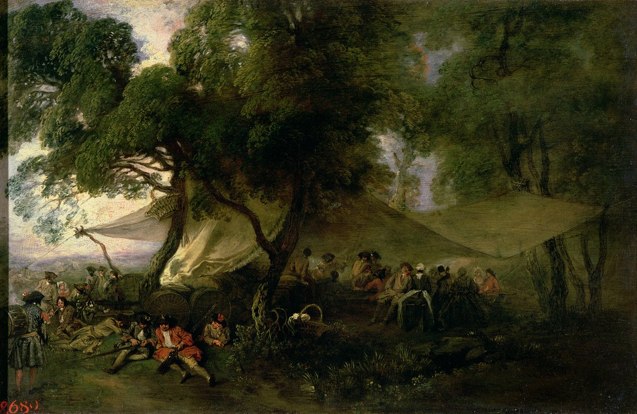 Pusterum fra krigen, 1712-15 (olie på kobber) af Jean Antoine Watteau