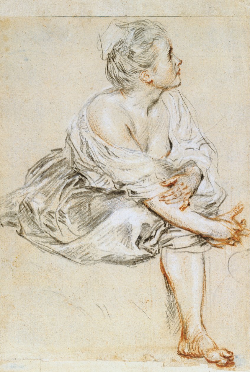 Siddende ung kvinde af Jean Antoine Watteau
