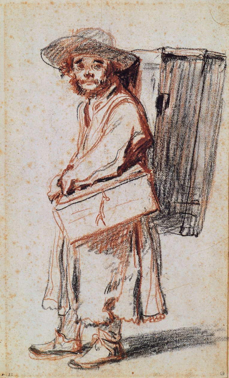 Studie af en kram fra Auvergne (kul og rødt kridt på papir) af Jean Antoine Watteau