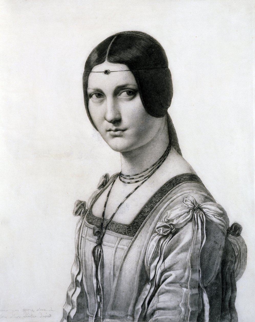 La Belle Ferronniere (sort kridt og vask på papir) af Jean Auguste Dominique Ingres