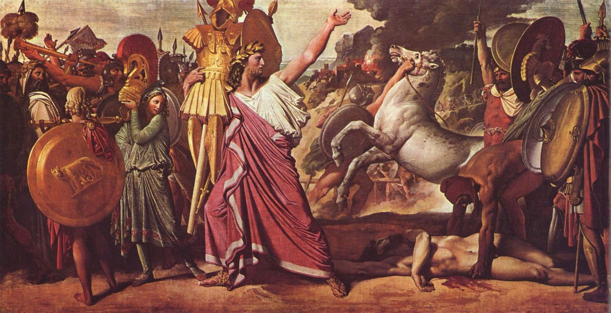 Romulus, sejrherren i Acron, fører det rige bytte til Zeus 