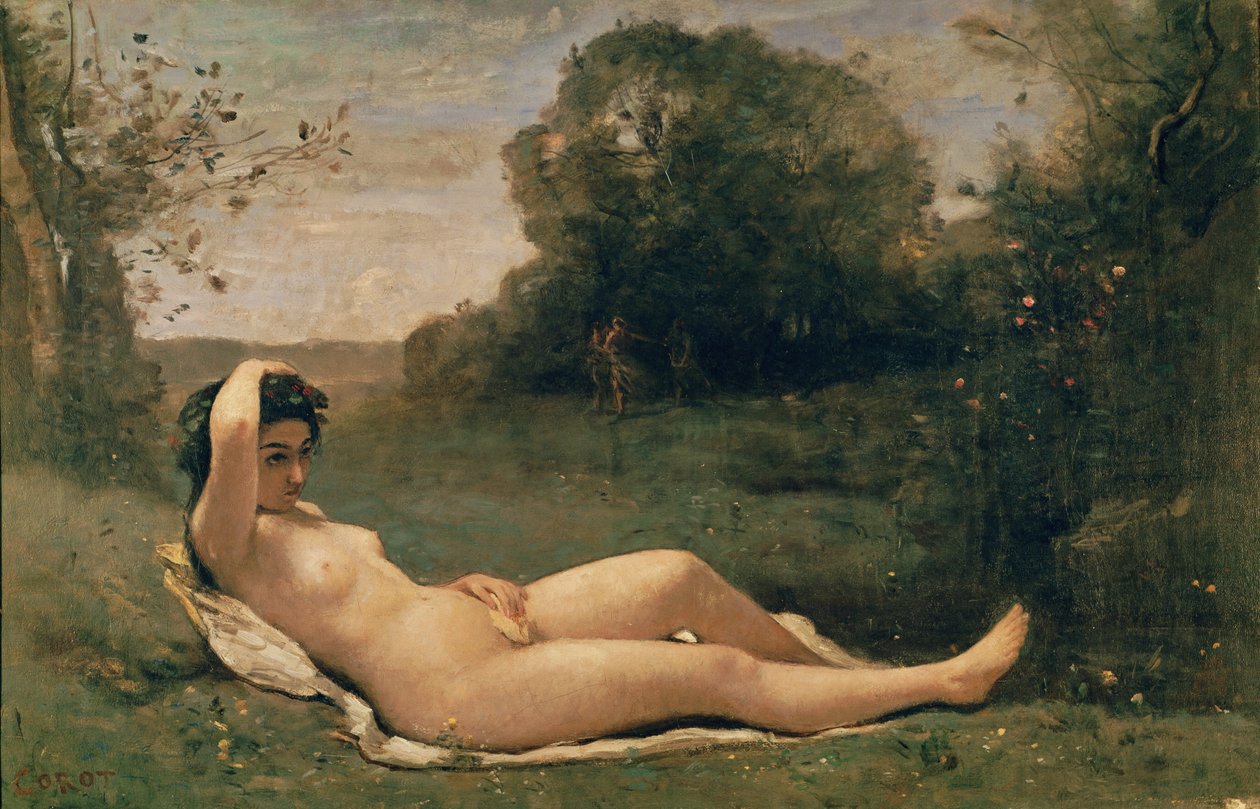 Nymfe liggende, c.1857-58 af Jean Baptiste Camille Corot