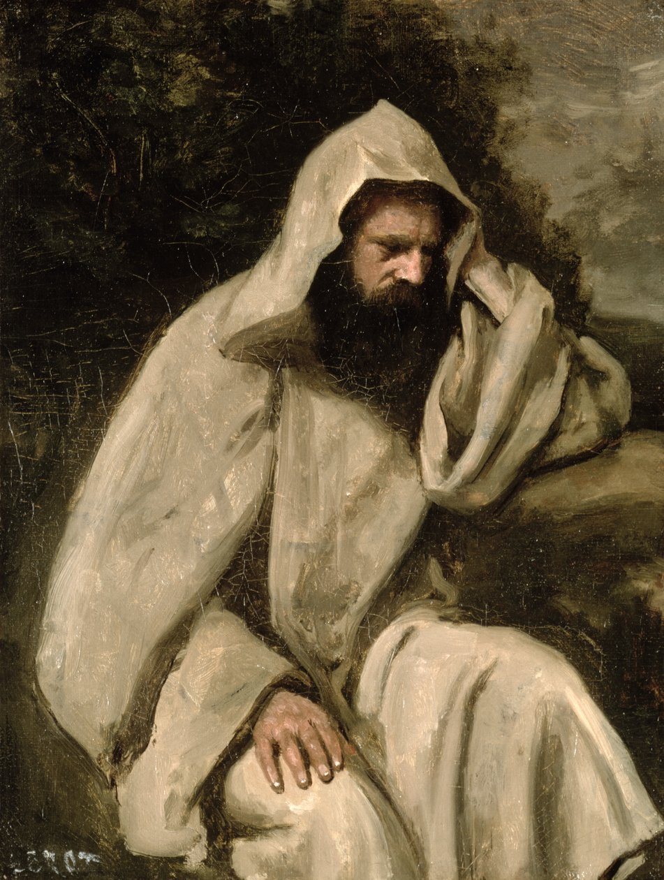 Portræt af en munk, ca. 1840-45 af Jean Baptiste Camille Corot