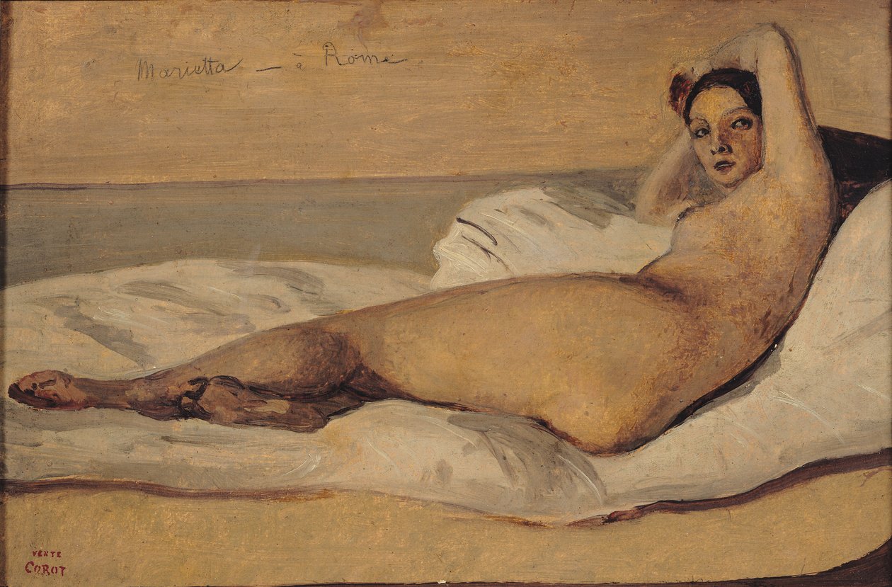 The Roman Odalisque (Marietta) 1843 (olie og blyant på papir) af Jean Baptiste Camille Corot