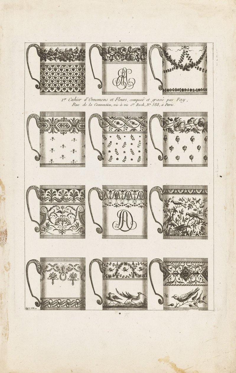 Design til chokoladekopper, plade 1 fra 1. Cahier dOrnemens et Fleurs af Jean Baptiste Fay