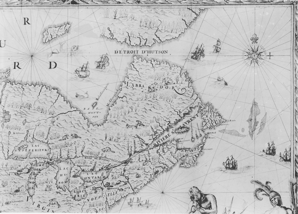 Kort over New France dedikeret til Colbert af Duchesneau, Intendant, 1681 (detaljer) (se også 164768) af Jean Baptiste Louis Franquelin
