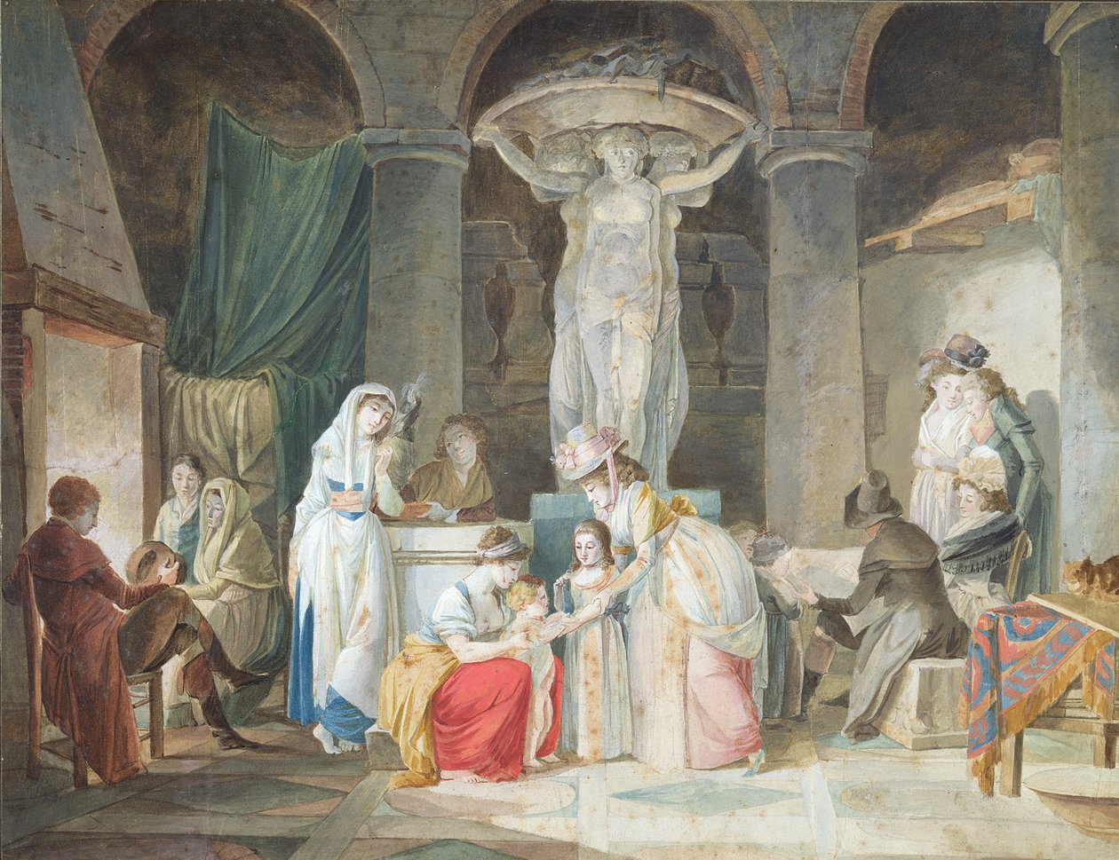 Rejsende mødt af bønder i Italien (gouache und wc på papir) af Jean Baptiste Mallet