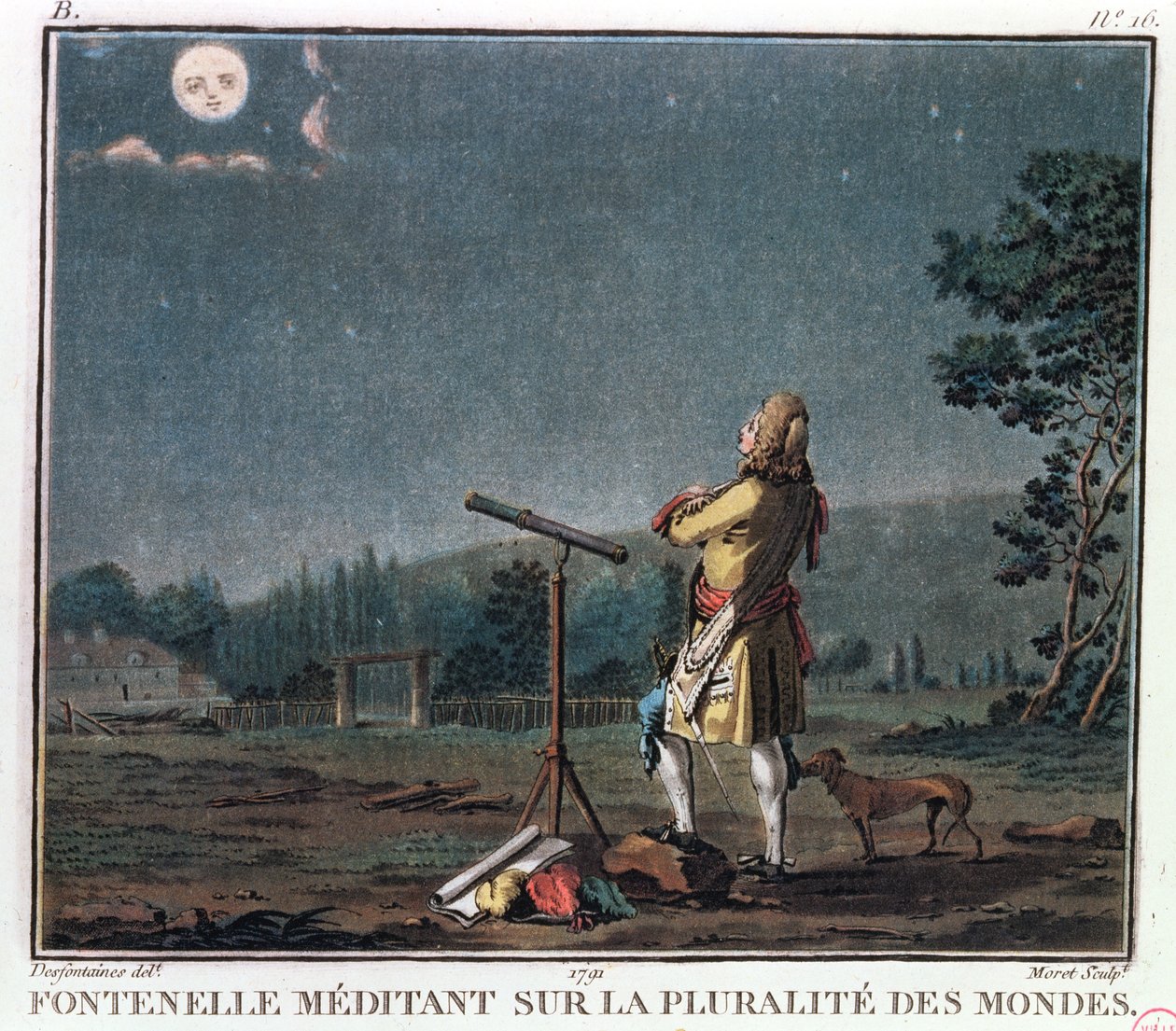 Bernard Le Bovier de Fontenelle (1657-1757) Meditering over verdens udbredelse, 1791 af Jean Baptiste Morret