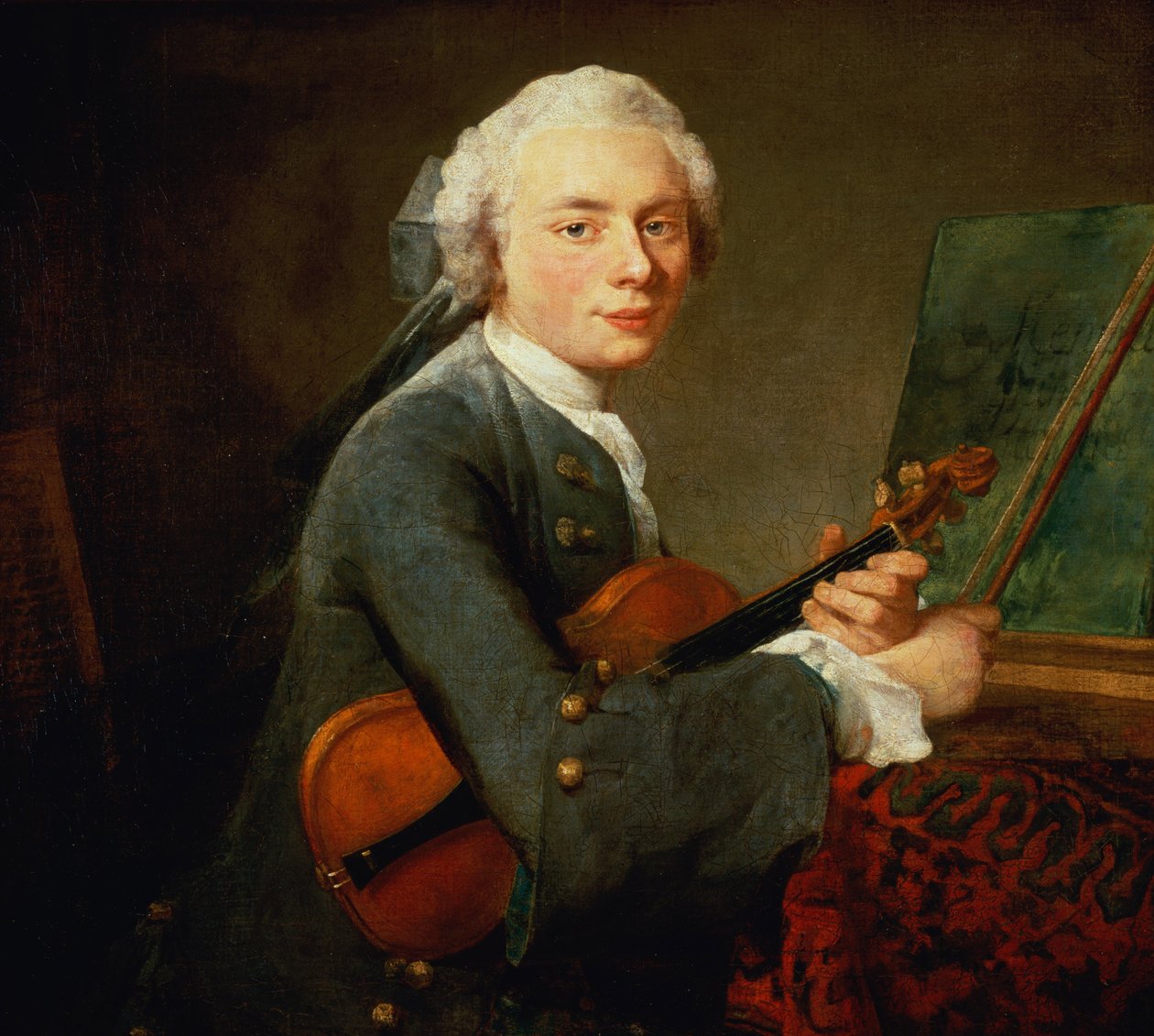 Ung mand med en violin eller portræt af Charles Theodose Godefroy (1718-96) ca. 1738 af Jean Baptiste Simeon Chardin