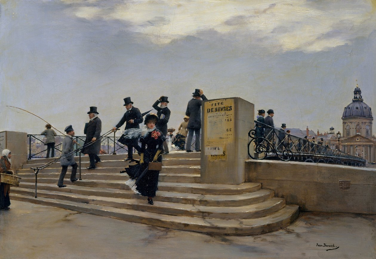 En blæsende dag på Pont des Arts af Jean Beraud