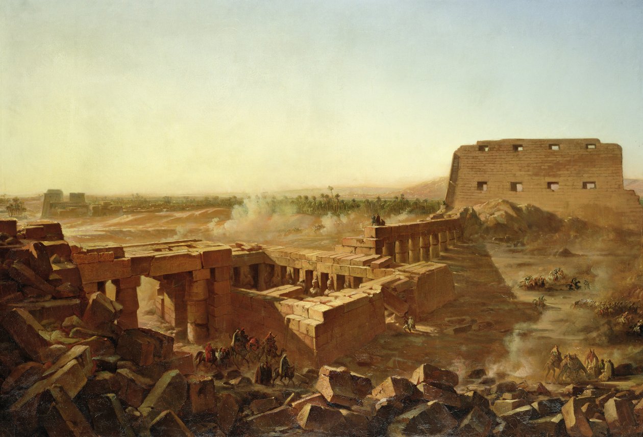 Slaget ved templet i Karnak: Den egyptiske kampagne af Jean Charles Langlois