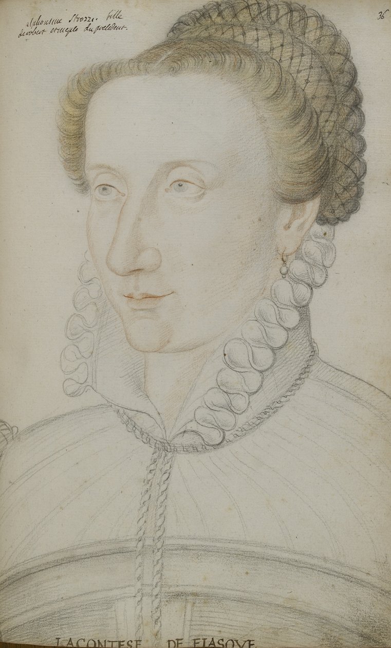 Alphonsine Strozzi (ryg, rød og gul kridt på papir) af Jean Clouet