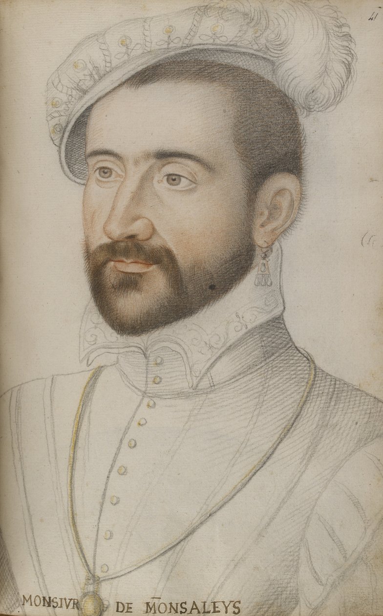 Jacques de Balaguier (sort, rød og gul kridt på papir) af Jean Clouet