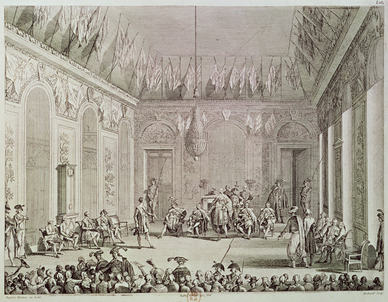 The Formal Audience of the Directory, 30. Brumaire An IV (20. november 1795) indgraveret af Pierre Gabriel Berthault (1748-1819) af Jean Duplessi Bertaux