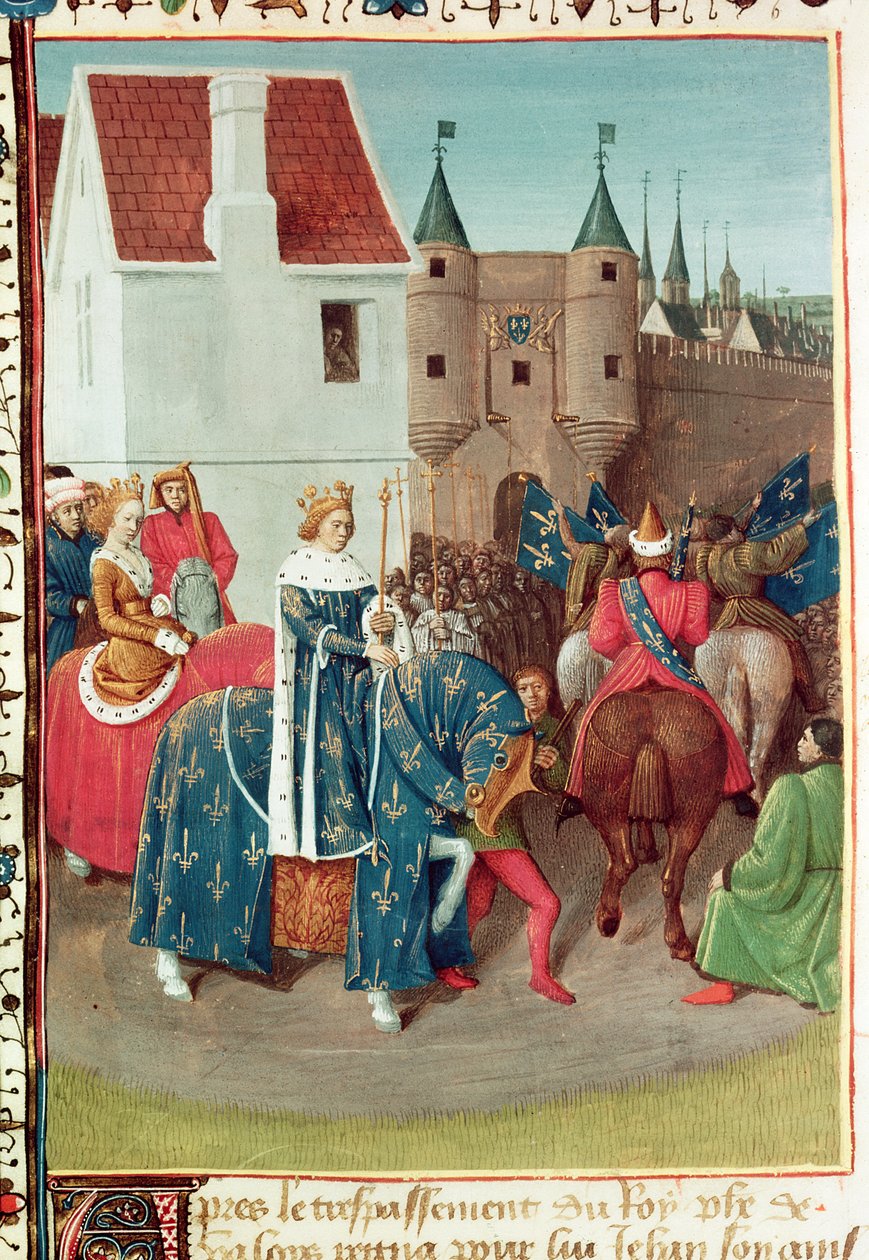 Fr 6465 f.378v Kong Jean II (1319-64) Le Bon og dronning Jeanne af Boulogne, indrejse i Paris, fra 