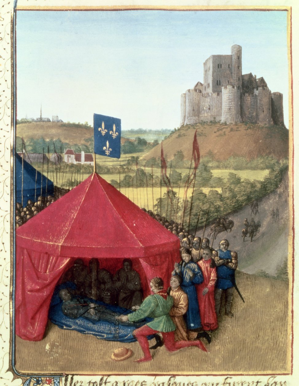 Bertrand du Geusclins død (ca.1320-80) i Chateauneuf-de-Randon af Jean Fouquet