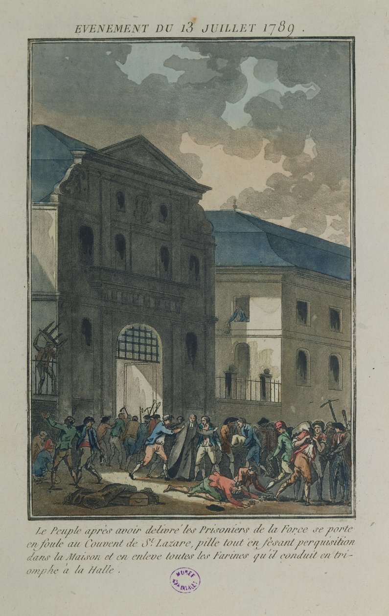 Plyndring af Saint-Lazare-klosteret, 13. juli 1789 (akvatint) af Jean Francois Janinet