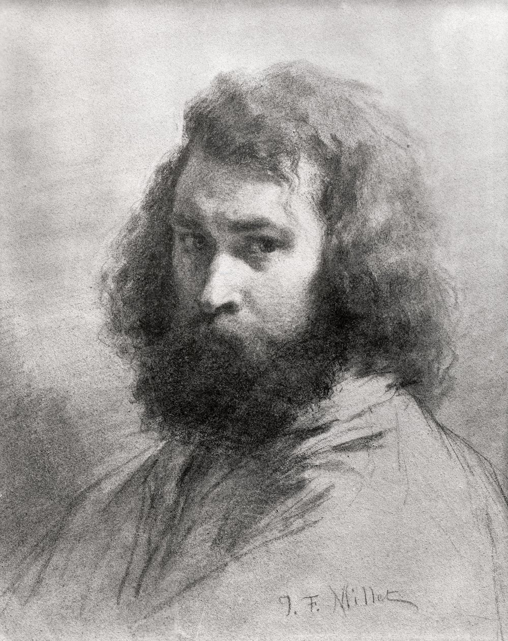 Selvportræt, ca.1845-46 (kul og blyant på papir) af Jean Francois Millet