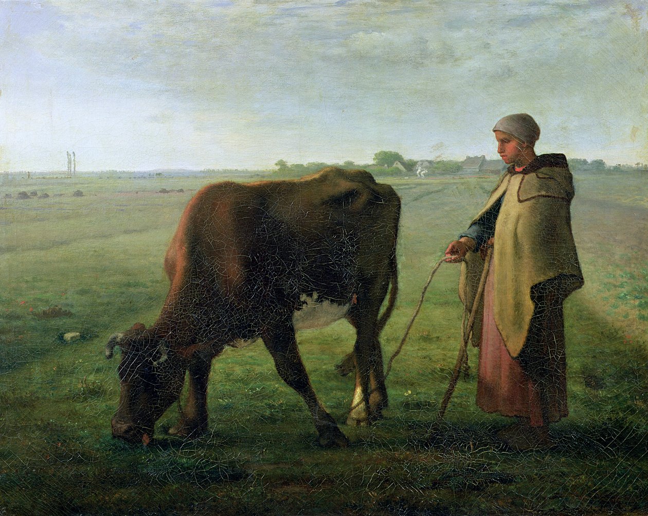 Kvinde, der græsser sin ko, 1858 af Jean Francois Millet