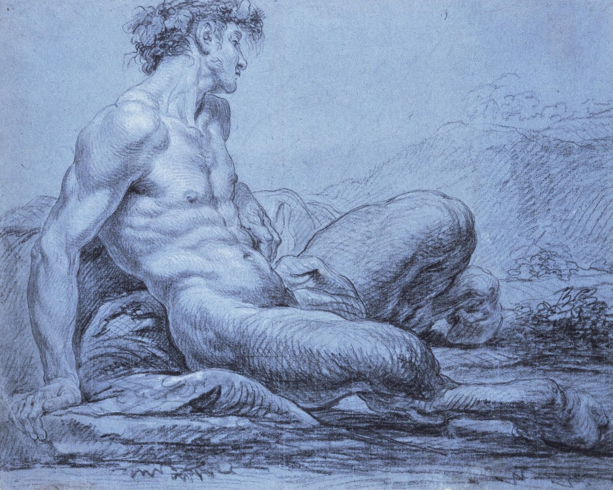 En siddende faun af Jean Bernard Restout