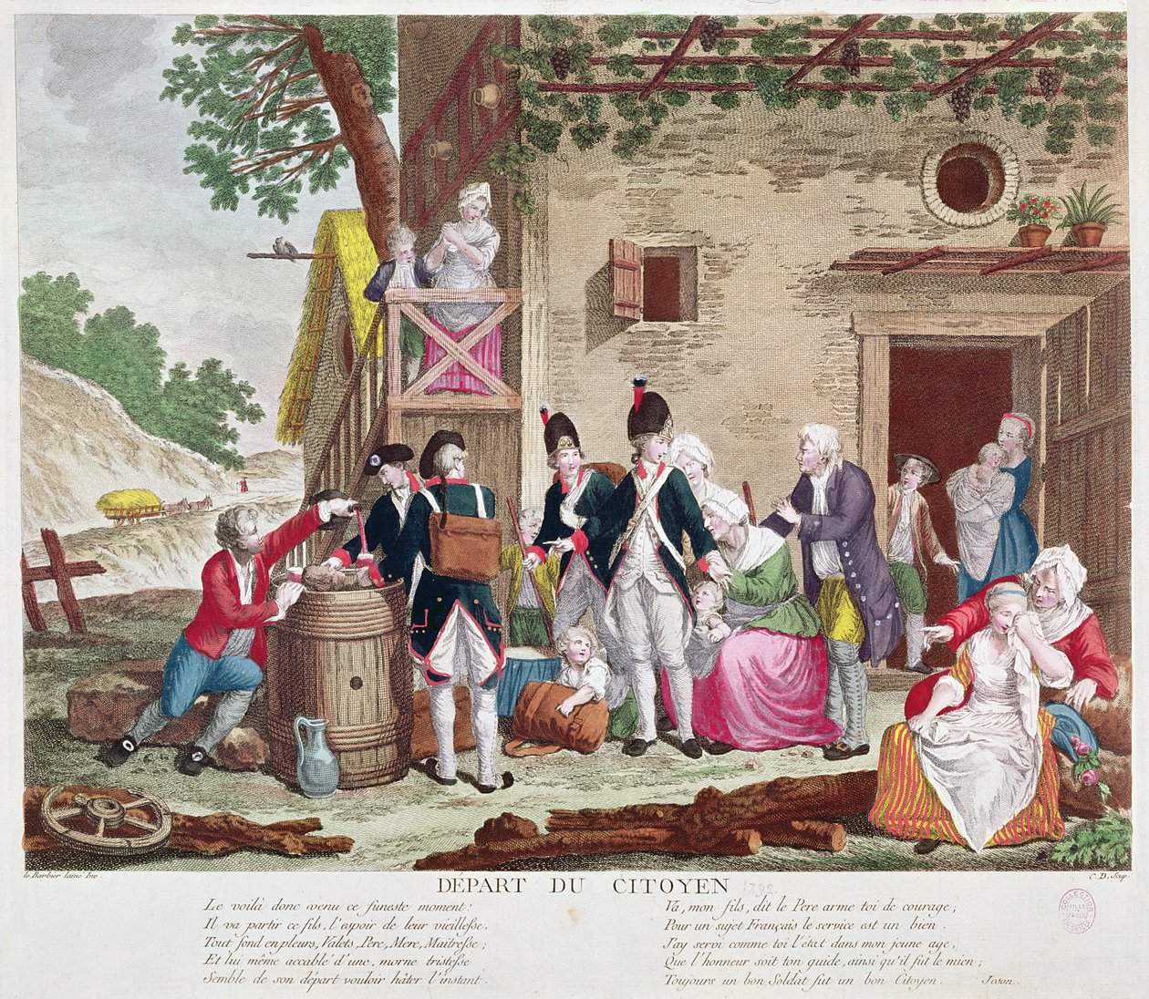 Borgerens afgang, 1792 (farvestik) (se også 250729) af Jean Jacques Francois Le Barbier