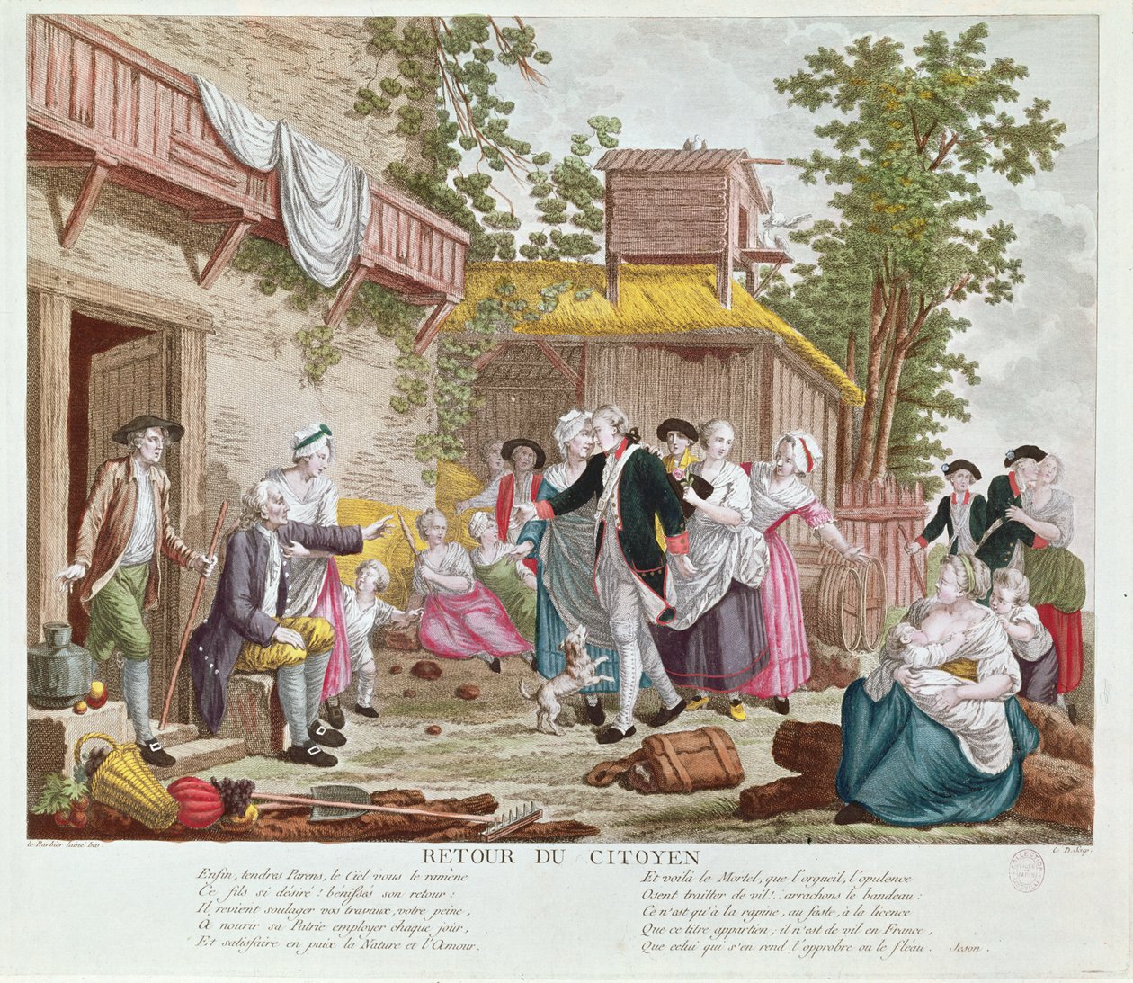 Borgerens tilbagevenden, 1792 (farvestik) (se også 336991) af Jean Jacques Francois Le Barbier