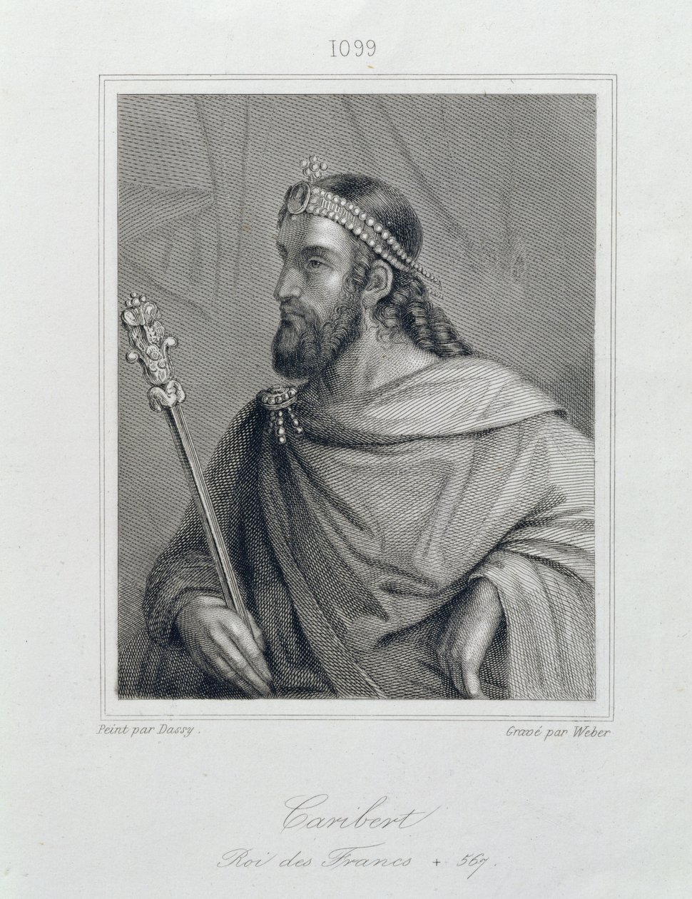 Caribert eller Charibert (død 567), konge af frankerne, graveret af Weber af Jean Joseph Dassy