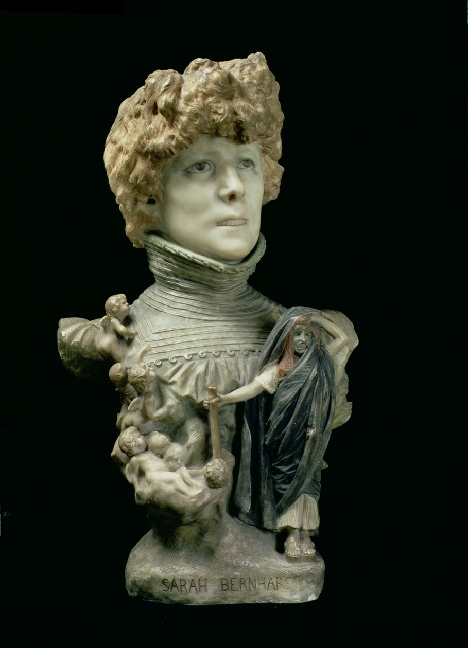 Portrætbuste af Sarah Bernhardt (1844-1923) fransk skuespillerinde, ca. 1890 (tonet marmor) af Jean Leon Gerome