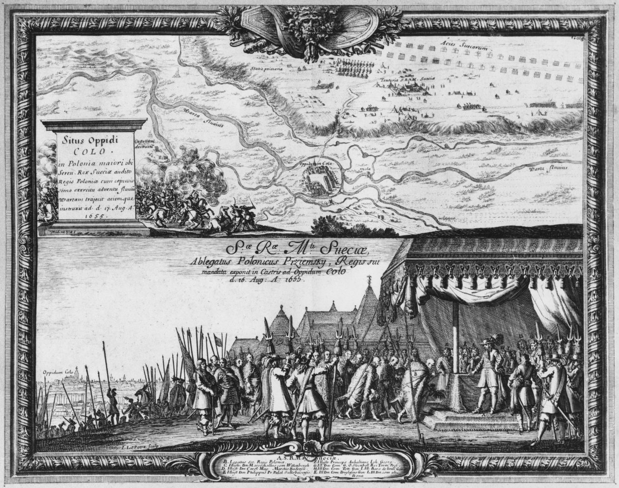 Nederlag af den polske hær ved Kola, august 1655, konge af Sverige modtager Polens ambassadør for kapitulationen af Jean Lepautre