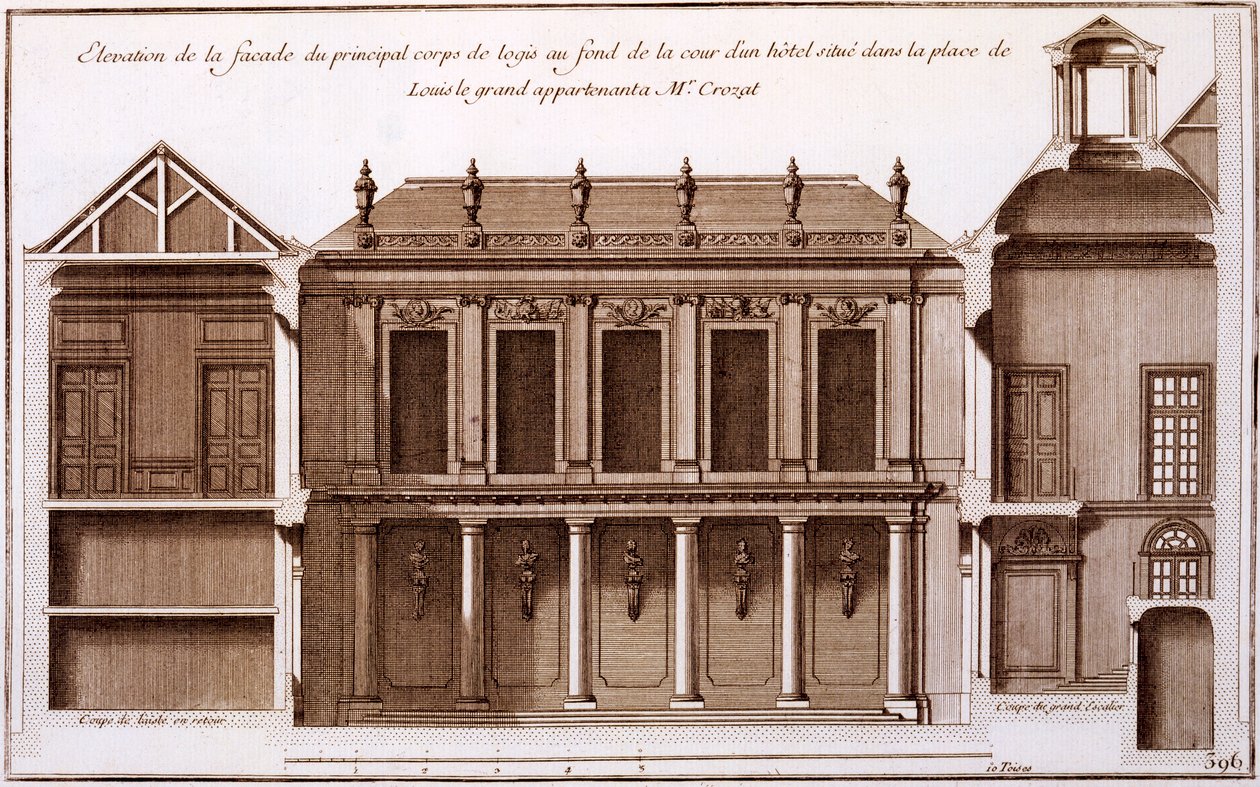 Facade af en del af Monsieur Crozats hus, Place Louis le Grand, Paris, fra 