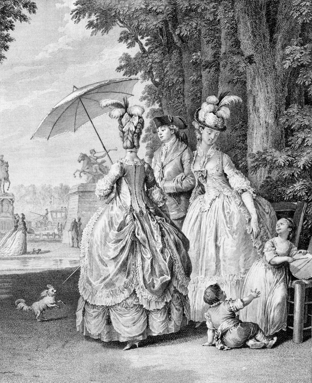 The Rendezvous at Marly, graveret af Carl Guttenberg (1743-1790) af Jean Michel the Younger Moreau